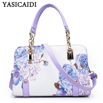 

YASICAIDI 2019 Chinese Style Women Top-Handle Bags Floral Printing PU Leather Female Shoulder Bag Casual Tote Ladies Hand Bags