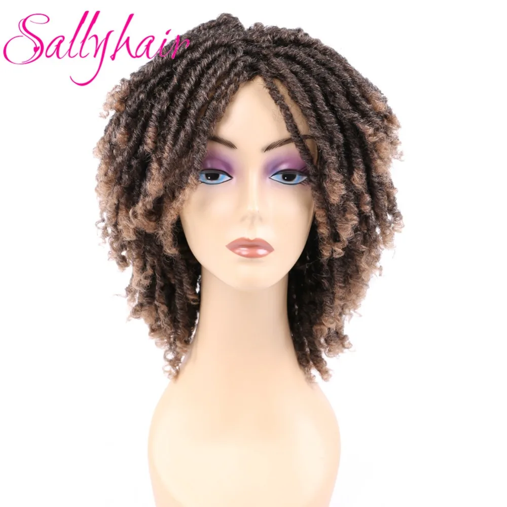 Dreadlock Hair Wig for Black Woman 14 inch Black Ombre Burgundy Brown Color Short Curly Faux Locs Braids Wigs (2)
