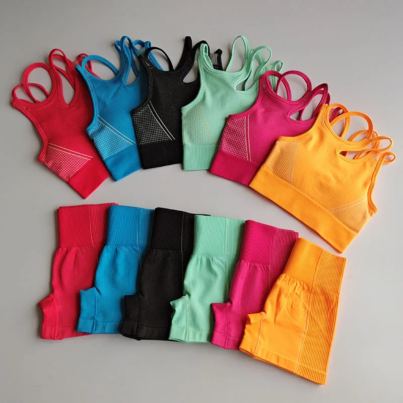 

2020 Hot Seamless Yoga Set Sports Suit Female Workout Clothes Medium Support Sports Bra High Waist Gym Shorts Women Sport Wear