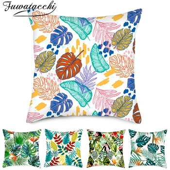 

Fuwatacchi Linen Cushion Cover Green Plant Colorful Leaves Pillow Cover for Home Chair Sofa Decorative Pillowcases 45x45 Cm