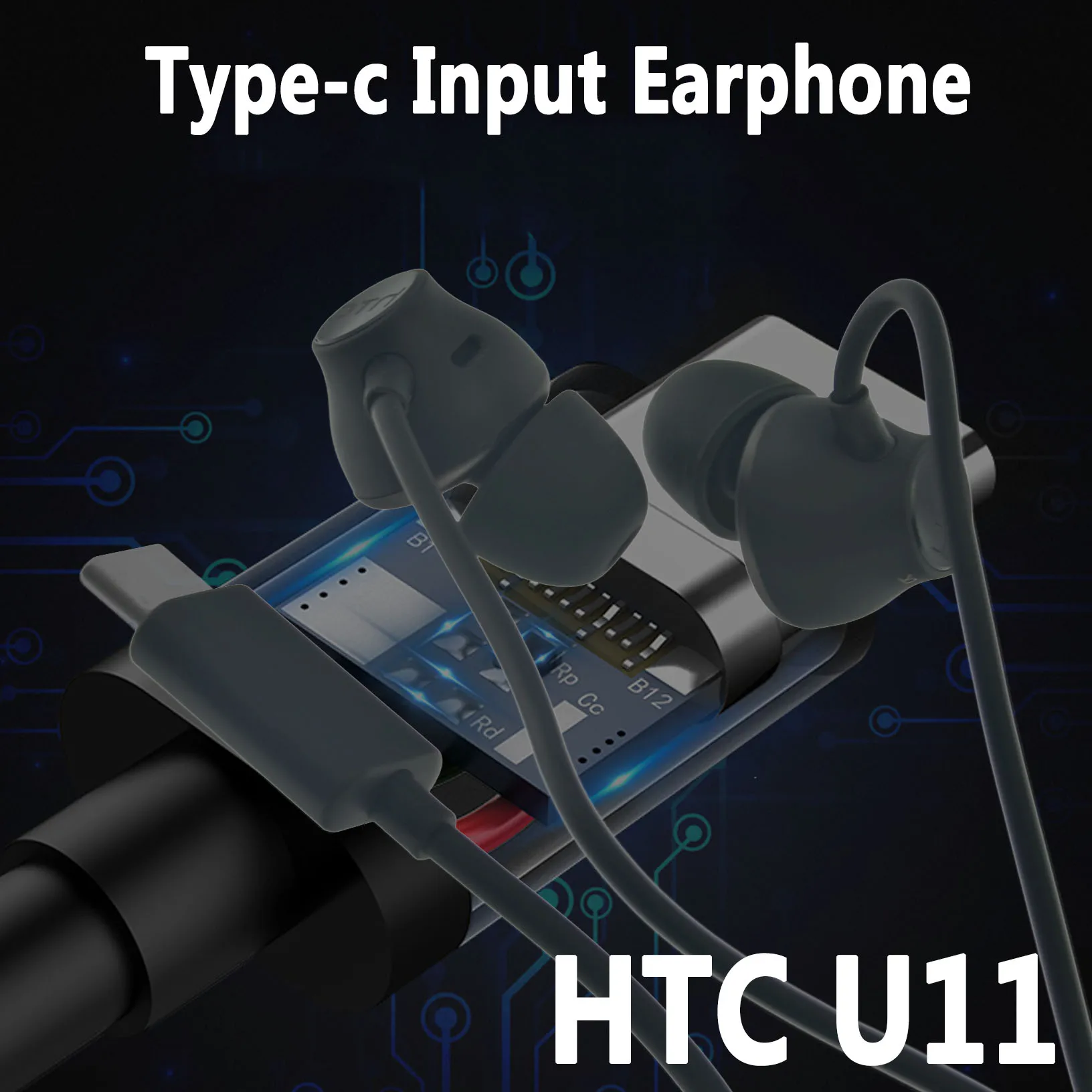 Usb Tipo-c Interface Usonic Denoise Fones de Ouvido Fone de Ouvido com Microfone para Htc U11 Preto