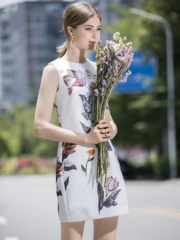 

Palace style dress 2020 summer new celebrity positioning printing stud and diamond embroidery dress vest dress