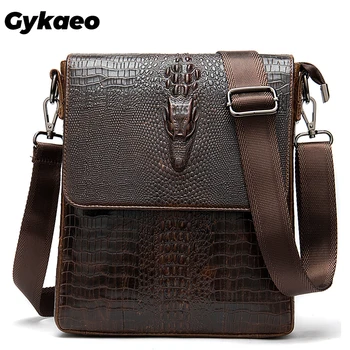 

Gykaeo Fashion Crocodile Pattern Business Men Shoulder Bags for Male Genuine Leather Small Crossbody Bag Man Flap Messenger Bags