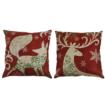 

Promotion! 2Pcs Get Christmas Reindeer Elk/Fox Pillow Case 18 x 18Inch Cushion Cover Home Decor Design Throw Pillow Case Throw P