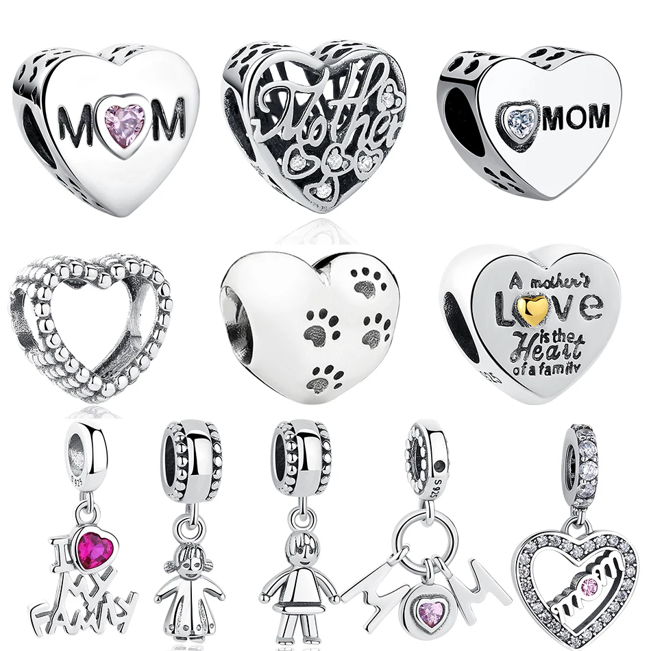 ELESHE реальные 925 пробы серебро сердце детская коляска Love MOM (Я люблю маму) для