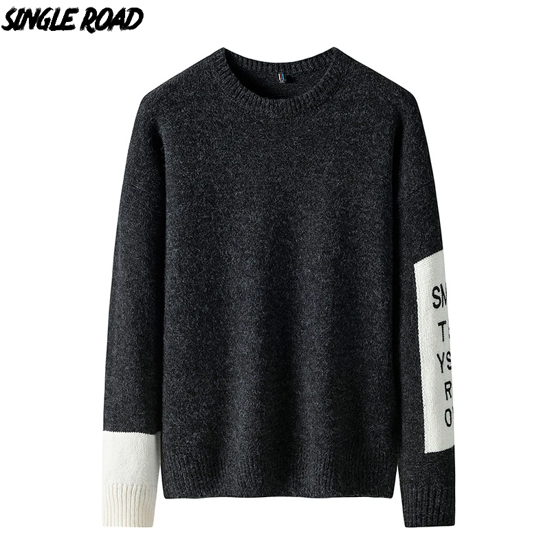 

SingleRoad Thick Sweater Men 2019 Winter Wool Clothes Knitted Pullover Cashmere Sweaters Male Loose Fashion Jumper High Quality