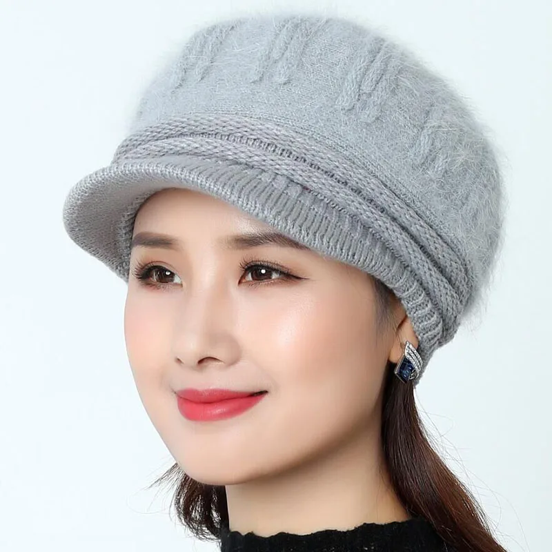 Женская вязаная шапка-берет Snapback шапка из кроличьего меха для осени и зимы 2019 |