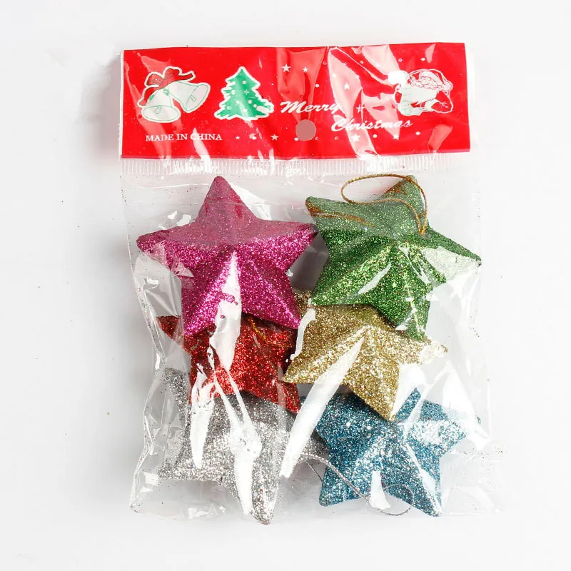 6 шт./лот 5 см DIY блестящие звезды рождественские подвесные орнаменты DIY ремесло детский подарок орнамент с рождественской елкой украшения для рождественской вечеринки - Цвет: 6pcs
