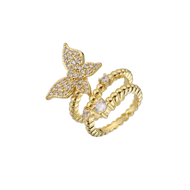 bague en forme de papillon pour femmes, accessoires de luxe, bijoux couleur or, vj33