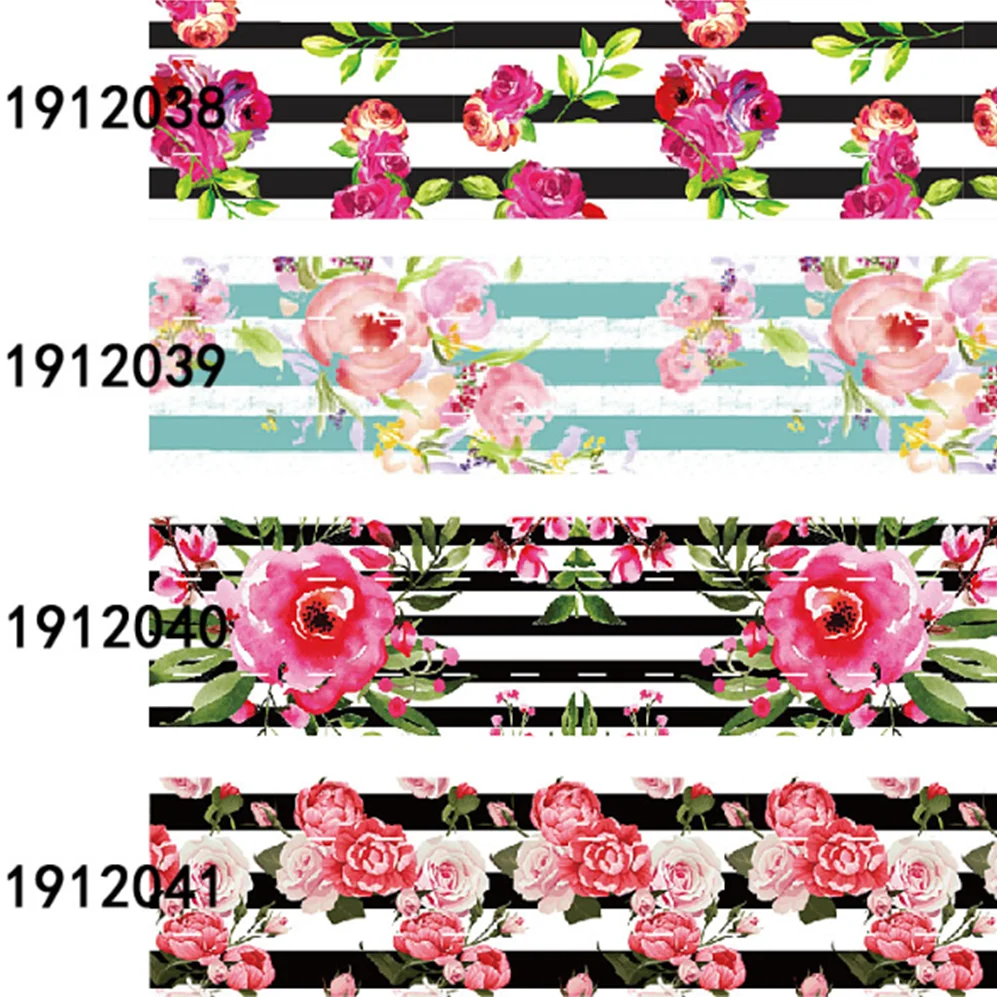 

Pink Flower Grosgrain Ribbons Printed with Stripe Pattern 25mm 38mm Liston 10yards for DIY Hair Bow Party Craft Decoration
