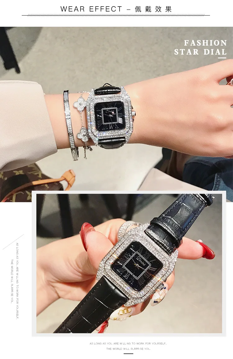 French temperament quartz women's watch Birthday gift Christmas gift square Leather Watch quartz watch blue Roman scale