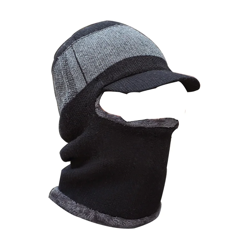 B Winter Hat Scarf Skullies Beanies For Men Women Mask Thick Balaclava Earflap Wool Bonnet Male Beanie Hats Cap - Color: B
