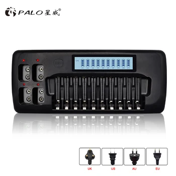 

Multiple 9V 6F22 AA AAA battery charger LCD display 14 slots fast charging smart charger for 2A 3A rechargeable battery