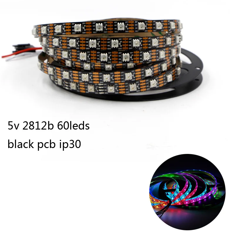 DC5V WS2812B пиксельные полосы 30/60 пикселей/м умная светодиодная Пиксельная полоса черный/белый PCB WS2812 IC IP30/IP65/IP67 Водонепроницаемый светодиодный стри - Испускаемый цвет: black 60leds ip30