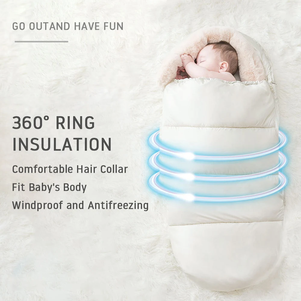 Baby Stroller Sleeping Bag With Fake Fur Collar Windproof Winter Warm Sleepsack For Baby Envelopes Footmuff Stroller Sleepsacks