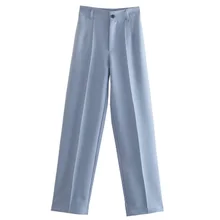 

2022 Women Pant Casual High Waist Chic Office Ladies Female Elegant Beige Straight Suit Pants Trousers