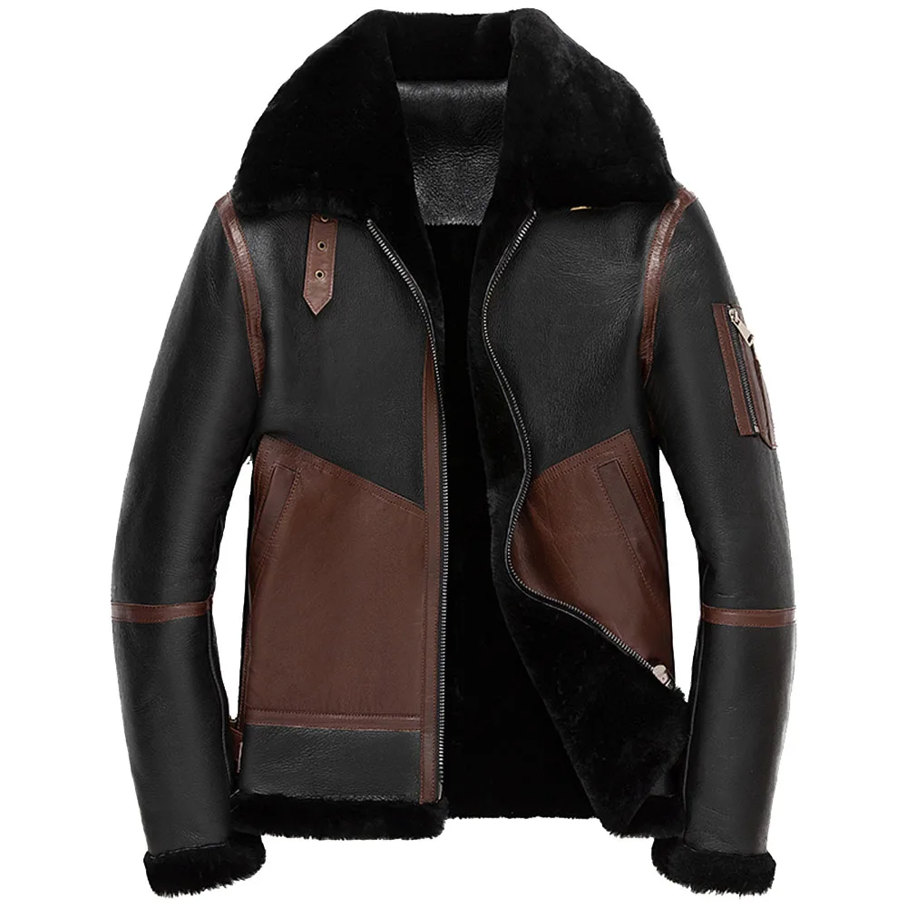 

2020 New Brown Slim Short Natural Sheepskin Fur Shearling Jacket Men Winter Warm Thicken Real Fur Coats