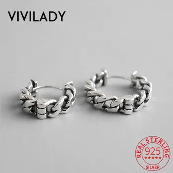 

VIVILADY 925 Sterling Silver Vintage Chain Chic Circle Women Hoop Earrings Prevent Allergy Hot Sale Female Christmas Day Jewelry