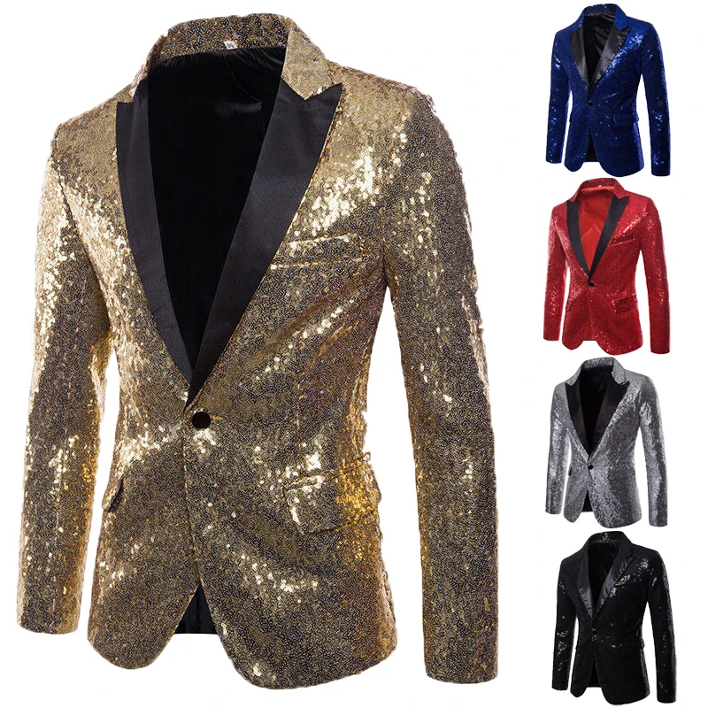 Goocheer мужской смокинг костюм Bling Sequin джентльмен одна кнопка танец пальто Блейзер Куртка