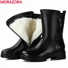 MORAZORA/Новинка года; ботинки из натуральной кожи; женская обувь из овечьей шерсти; теплые зимние ботинки; женские ботильоны