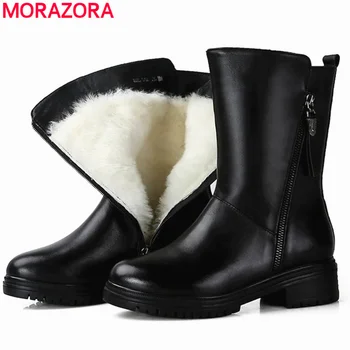 

MORAZORA 2020 New Natural Genuine leather boots women sheep wool shoes warm winter snow boots ladies ankle boots for women