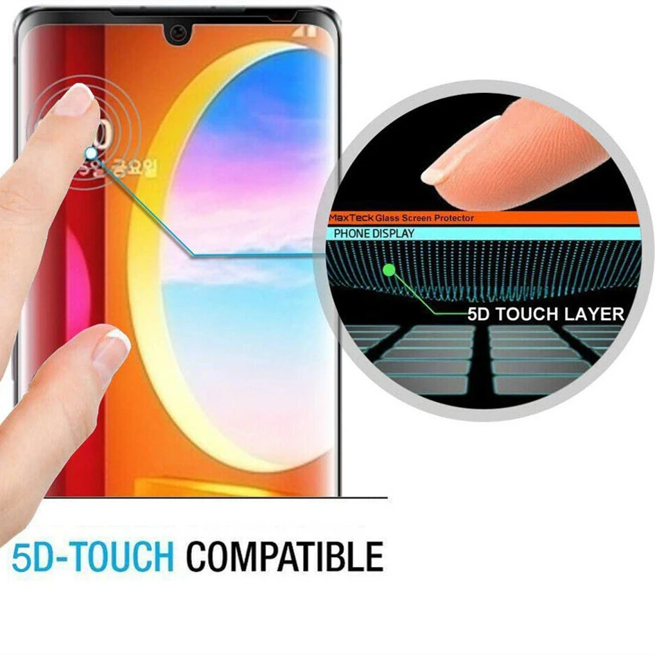 2/1Pack Glass For LG Wing Velvet 3D Curved Screen Protector Full Coverage Protective Film on For LG Wing LG Velvet 5G Protect phone screen guard