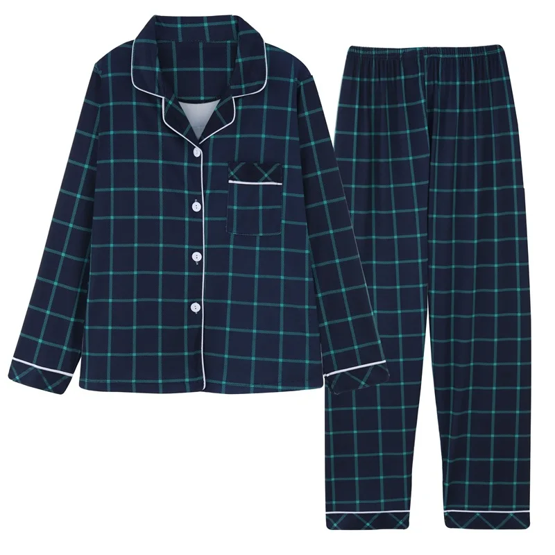 2021 Spring Plaid Two-piece Home Suit for Women Viscose Long-sleeved Lapel Pants Pajamas Women Summer Pyjamas Femme Home Clothes