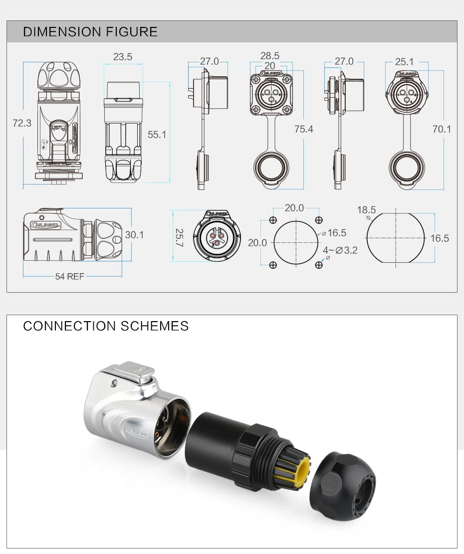 Waterproof connector M16 2 pin IP67 power metal connector round plug male plug female socket 10A electrical seal connector