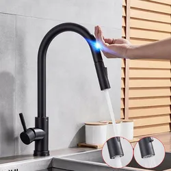 Pull Out Sensor Kitchen Faucets Stainless Steel Smart Induction Mixed Tap Touch Control Sink Tap Rotating Sprayer for Kitchen