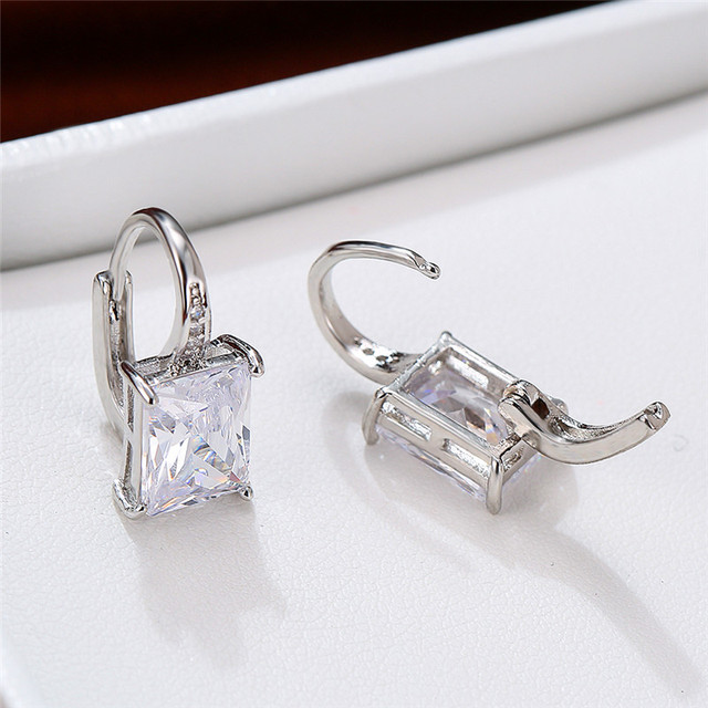 Female Blue Zirconia Stone Earrings Charm Small Clip Earrings For Women Minimalist Rainbow Square Wedding Earrings