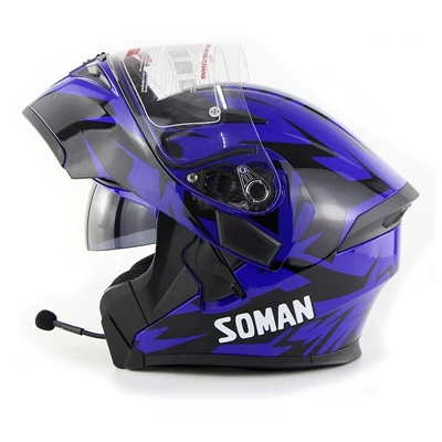 Soman Fullface шлем Bluetooth гарнитура Casco Abs Capacetes Para Moto двойной козырек Casco Moto Capacete Bluetooth мотоциклетные шлемы - Цвет: Blue