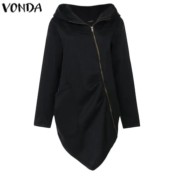 

VONDA Women 2020 Autumn Winter Sweatshirts Solid Hoodies Casual Long Sleeve Hoodie Jackets Zipper Hoody Jumper Overcoat Outwear