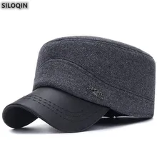 SILOQIN, мужская плоская шапка, зимняя Новинка, теплые утолщенные наушники, военные шапки, модные шерстяные/кожаные Брендовые спортивные шапки с язычком, s Gorras