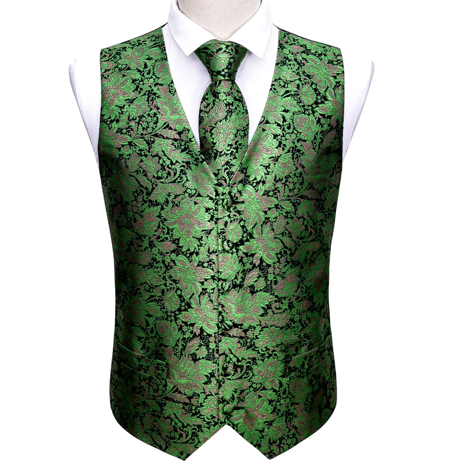 black blazer for men Green Mens Luxury Brocade Woven  Floral Suit Vest  Set Silk Tie Waistcoat Set Men Clothes Barry.Wang Fashion Designer M-2040 men blazer