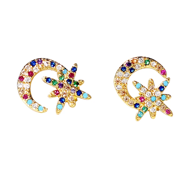 Милые медные серьги гвоздики с цирконом Say Hello в стиле бохо для женщин Луной и