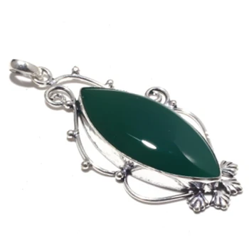 

Genuine Green Onyx Pendant Silver Overlay over Copper , Hand made Women Jewelry gift, P8585