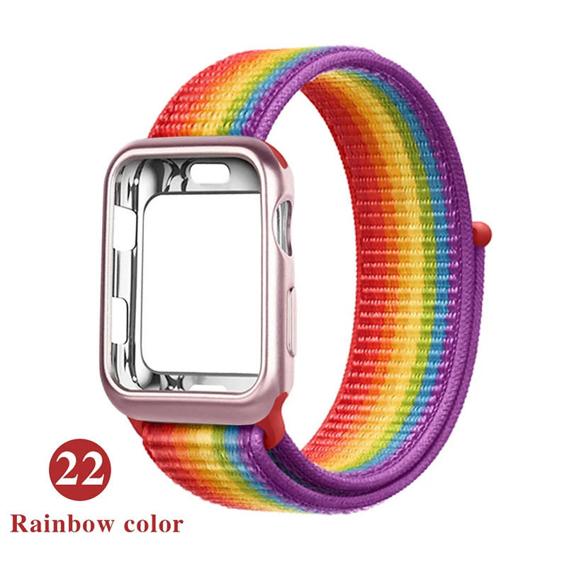 Rainbow color Спортивный Мягкий ремень дышащий нейлоновый ремешок+ чехол для apple Watch 5 4 3 2 1 серия 38 мм 42 мм ремешок для iwatch 40 мм 44 мм ремешок - Цвет ремешка: Rainbow color