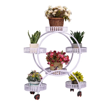 

European style iron multi-layer indoor flower stand Balcony floor type multi meat flower pot rack Pulley rack metal shelf