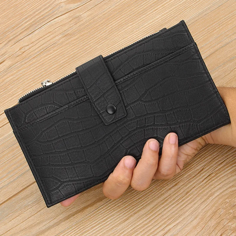 

Long Wallet Card Bit More Import First Layer Calfskin for Both Men And Women Men's Trend of Fashion Crocodile Pattern