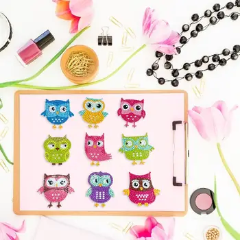 

DIY Non-fading Stickers Full Drill Round Diamond Painting Cartoon Owl Shape Double Side Sticker Kit Decoration