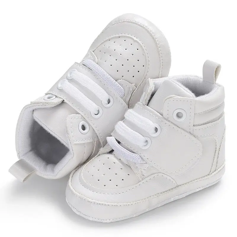 Обувь для малышей 0-18 месяцев; ботильоны из искусственной кожи для маленьких мальчиков и девочек; нескользящие кроссовки - Цвет: Белый