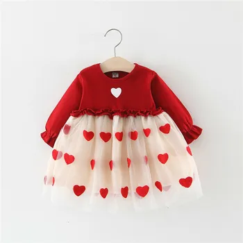 

2019 Autumn New Girls Sweet Dress For Girl Clothes Children Dresses Girl Baby Princess Western Style Love Pattern Gauze Dress