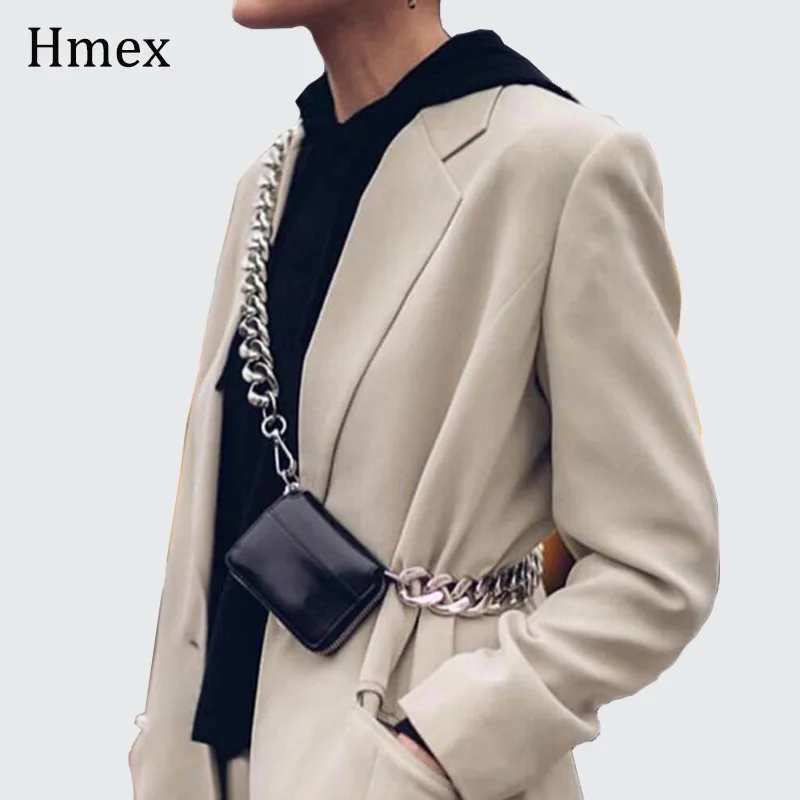 

Fashion 2020 New Women Pu Leather Mini-bag Chain Split Joint Personality Thick chain Waist Bags accesorios mujer