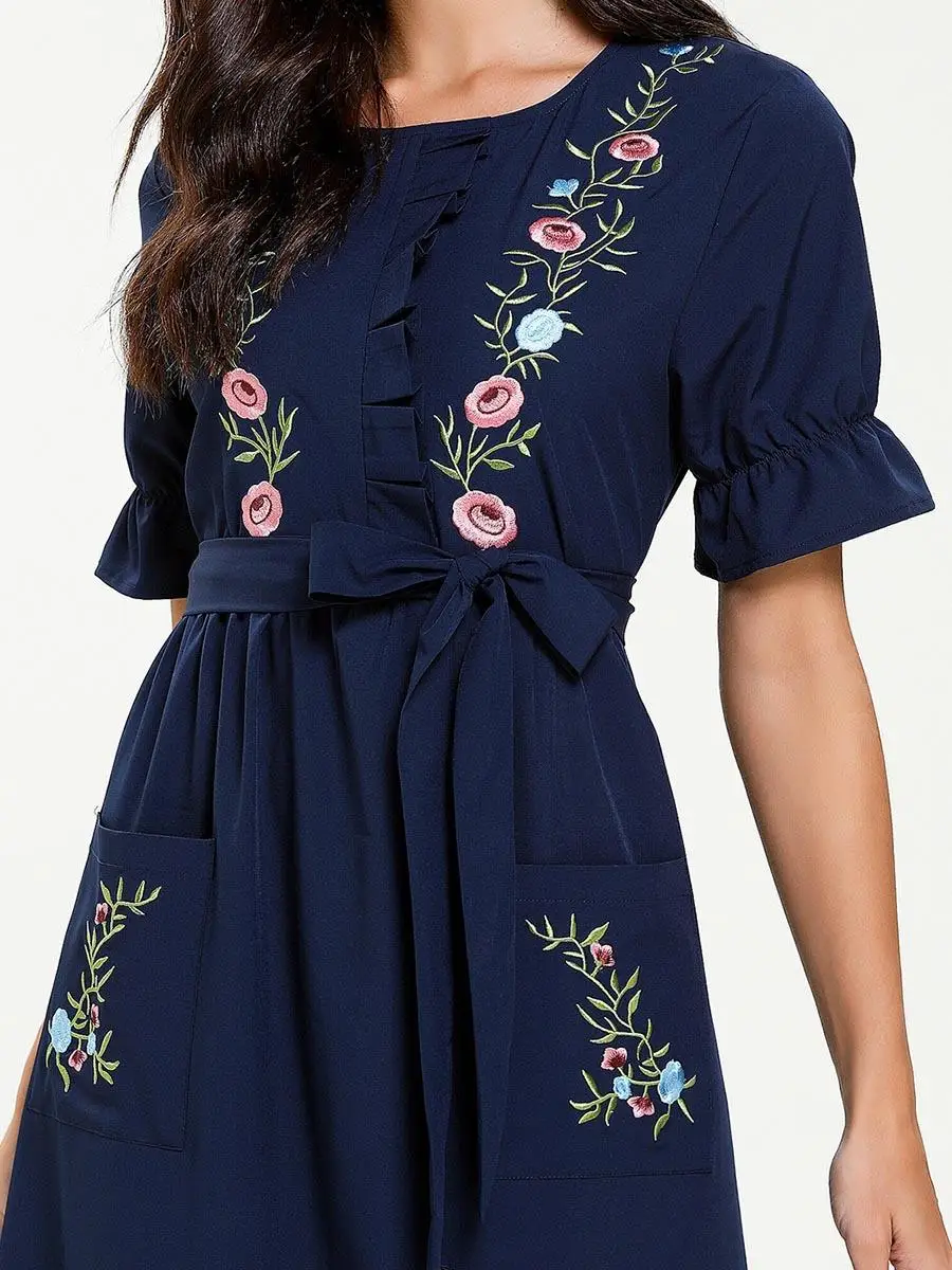 Kaftan abaya женское длинное платье с коротким рукавом мусульманское Макси Вечерние платья арабское jilbaw летнее платье мусульманская одежда вышивка мода
