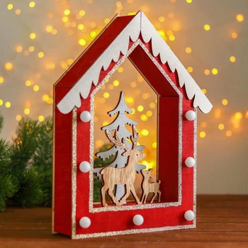 

New Year's decor with lighting "New Year's house" 2AA, 7.2x28x33.5 cm