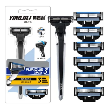 

TFLYSHAVE Forious 3 Men Shaver Razor Blade Face Care 3 Layer Shaving Razor Hair Removal Trimmer Replacement Blade 1holder 6blade