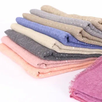 

Plain Color Bubble Cotton Maxi Muslim Women Hijab Turban Gold Sequins Headband Fringe Edges Headscarf Long shawl