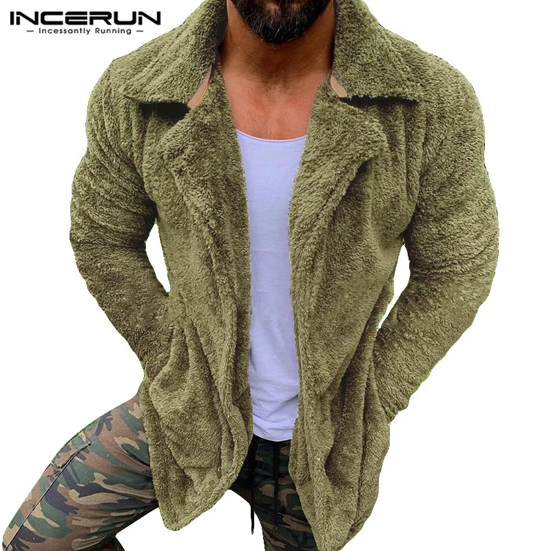 

INCERUN Winter Fleece Men Jackets Warm Coats Button Long Sleeve Streetwear Fashion Solid Fluffy Men Outerwear Overcoats 2019 5XL
