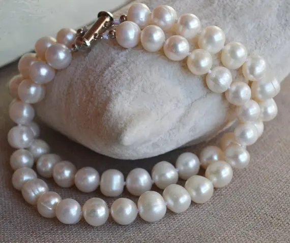 

New Style Favorite Pearl Bracelet 8-9mm 2 Rows White Color Genuine Freshwater Pearl Jewelry Wedding Birthday Charming Lady Gift