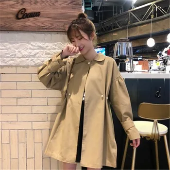 

Spring Autumn New Khaki Chic Pearl Pleated Waist Windbreaker Women Korean Loose One buckle Tooling Trench coat 2020 Fashion New